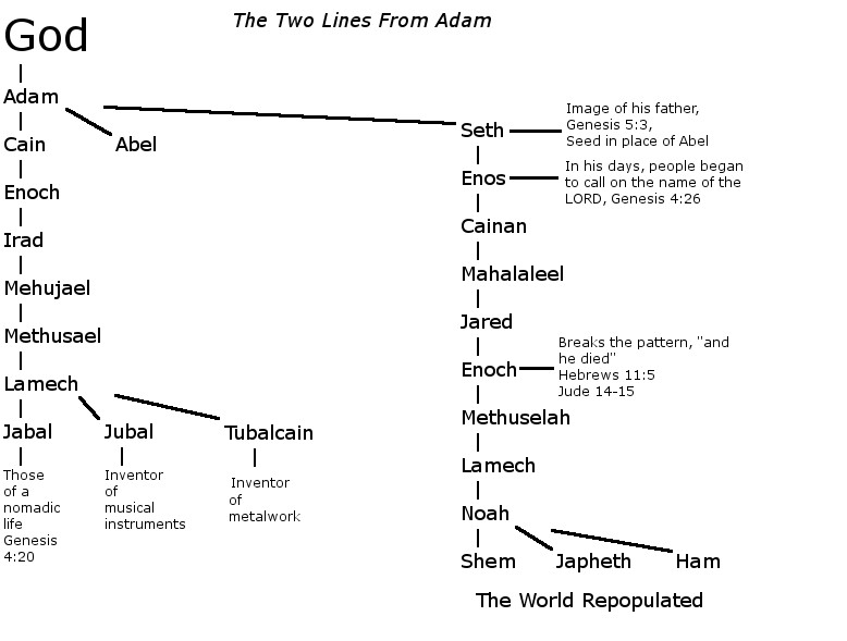 A family tree of Cain and Seth.